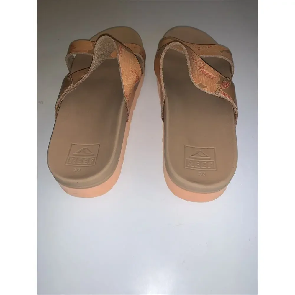 Reef Cushion Court Sandals Kids 2/3 Brown Floral Comfort Slides